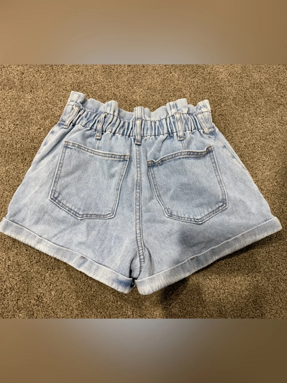 PacSun Light Wash Denim Paperbag Waist Shorts